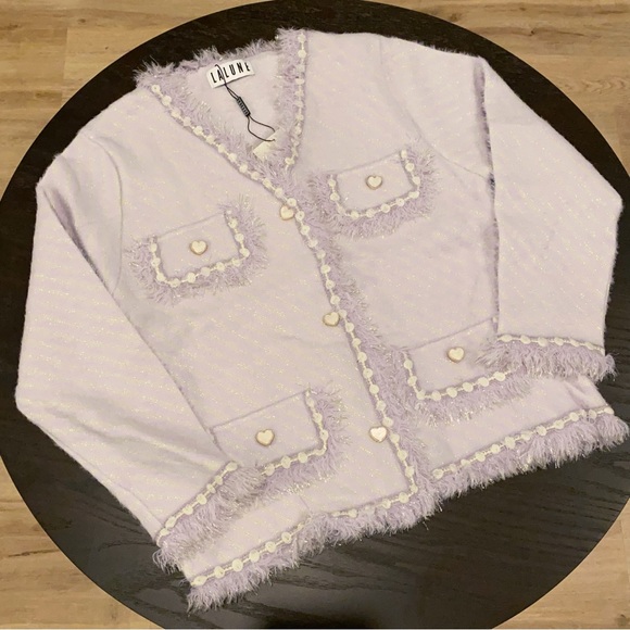 LA LUNE Knitted Heart Shape Buttons Design cardigan sweater - Picture 1 of 12